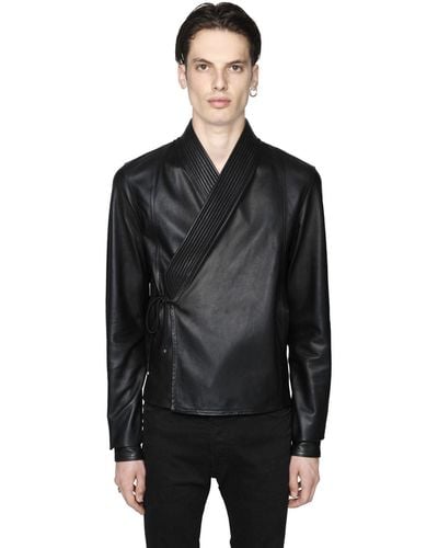 Diesel Black Gold Smooth Leather Kimono Style Jacket - Black