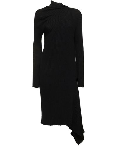 Marques'Almeida Draped Asymmetric Wool Knit Midi Dress - Black