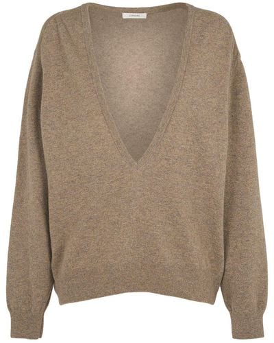 Lemaire Deep V Neck Wool Blend Sweater - Brown