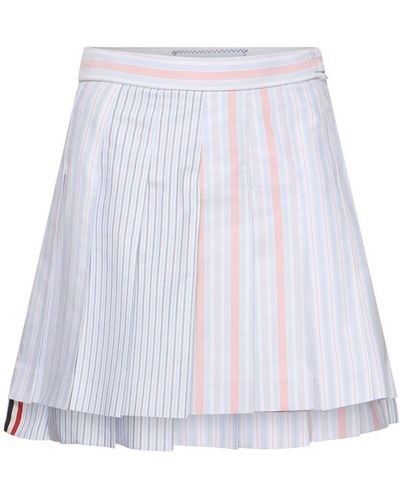 Thom Browne Striped Oxford Cotton Pleated Mini Skirt - White