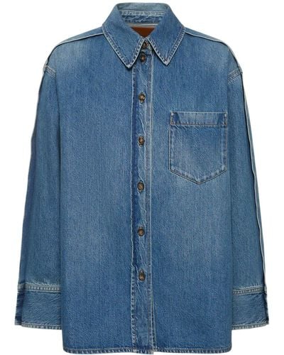 Victoria Beckham Pleat Detail Oversize Denim Shirt - Blue