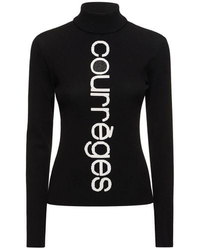 Courreges Logo Intarsia Knit Viscose Blend Sweater - Black