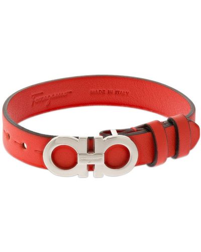 Ferragamo Double Gancio Leather Bracelet - Red