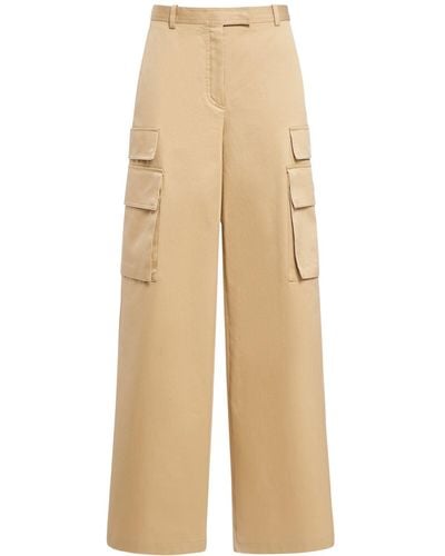 Versace Wide Cotton Gabardine Cargo Trousers - Natural