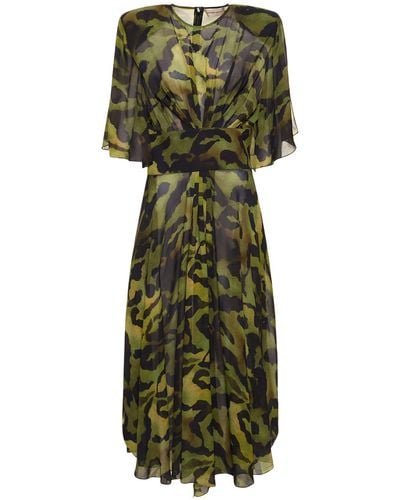 Alexandre Vauthier Printed Georgette Long Dress - Green