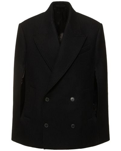 Wardrobe NYC Double Breasted Cropped Wool Cape - Black
