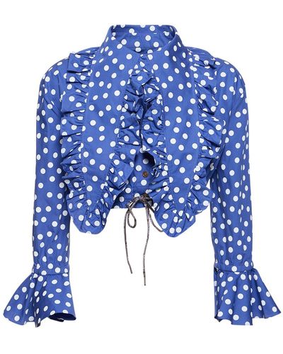 Vivienne Westwood Heart Printed Cotton Cropped Shirt - Blue
