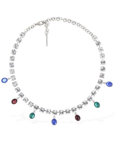 Alessandra Rich Crystal Necklace W/ Pendants - White