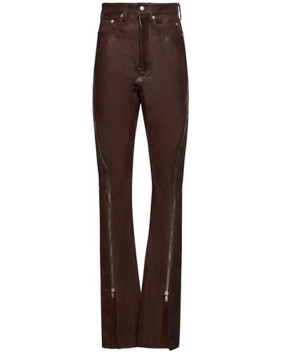 Rick Owens Bolan Banana Flared Leather Pants W/Zips - Brown