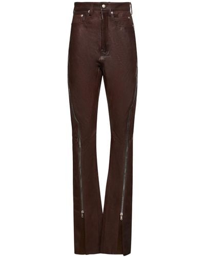 Rick Owens Bolan Banana Flared Leather Trousers W/Zips - Brown