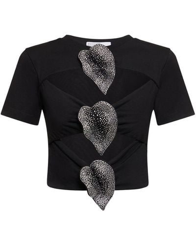 GIUSEPPE DI MORABITO Embellished Cotton Cutout T-shirt - Black
