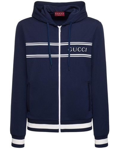 Gucci Sweat zippé en matière technique à capuche - Bleu