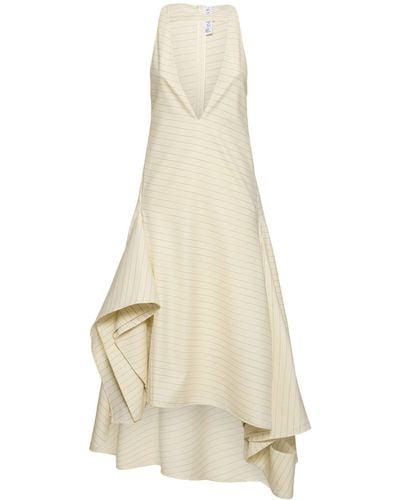 JW Anderson Pinstripe Wool Blend Flared Dress - White