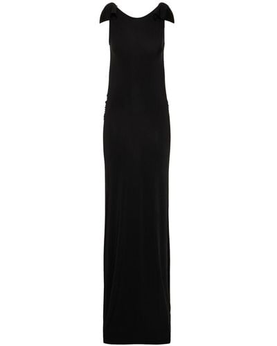 Nina Ricci Open Back Jersey Long Dress W/ Bows - Black