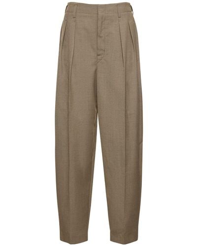 Lemaire Pleated Tapered Wool Blend Pants - Natural