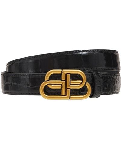Balenciaga 3Cm Bb Leather Belt - Black