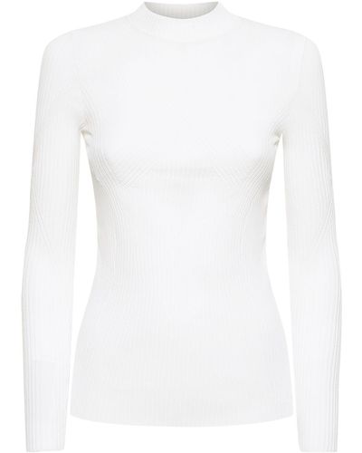 Alberta Ferretti Ribbed Stretch Viscose Sweater - White