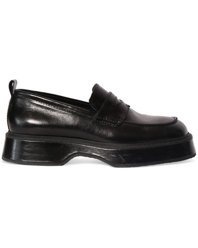 Ami Paris Leather Squared Toe Loafers - Black