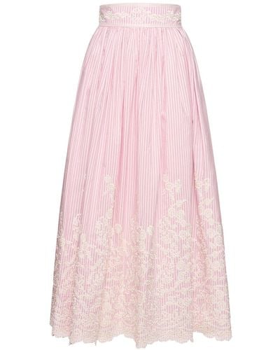Elie Saab Embroidered Poplin Midi Skirt - Pink