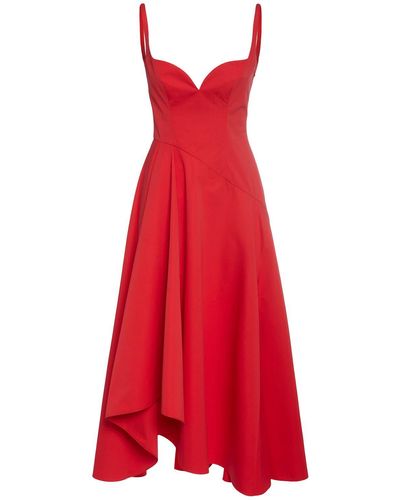 Alexander McQueen Poplin Midi Dress - Red