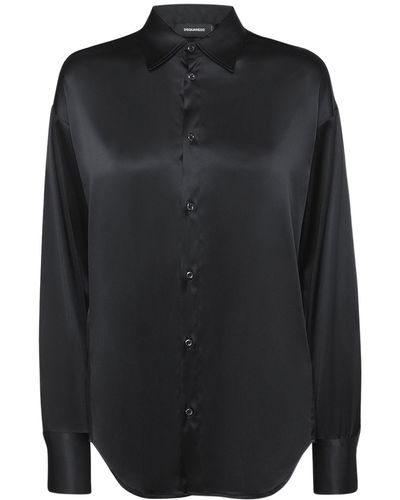 DSquared² Chemise en satin stretch à logo en cristaux - Noir