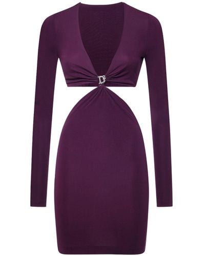 DSquared² Embellished Jersey Cutout Mini Dress - Purple