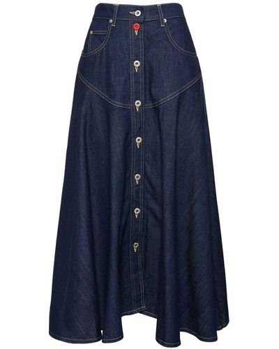 KENZO Rinsed Cotton Denim Long Skirt - Blue