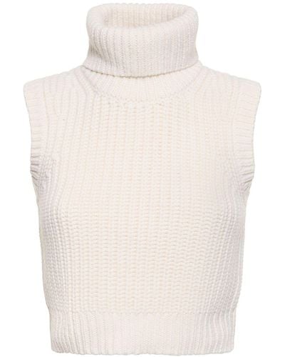 Michael Kors Shaker Cropped Ribbed Knit Cashmere Vest - White
