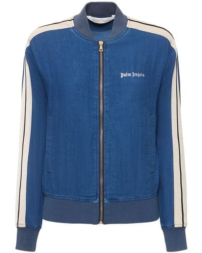 Palm Angels Cotton Chambray Bomber Track Jacket - Blue
