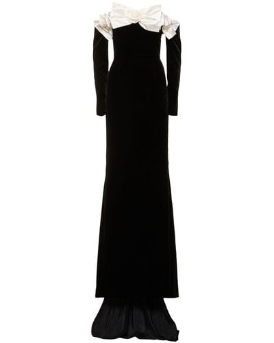 Alessandra Rich Off-shoulder Velvet Maxi Dress - Black