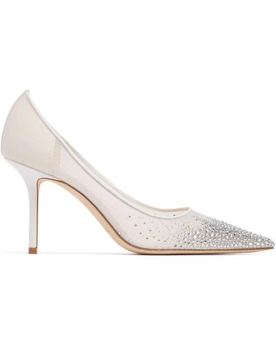 Jimmy Choo 85Mm Love Embellished Tulle Court Shoes - White