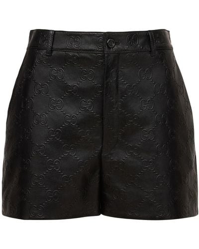 Gucci Shorts In Pelle Goffrata Gg - Nero