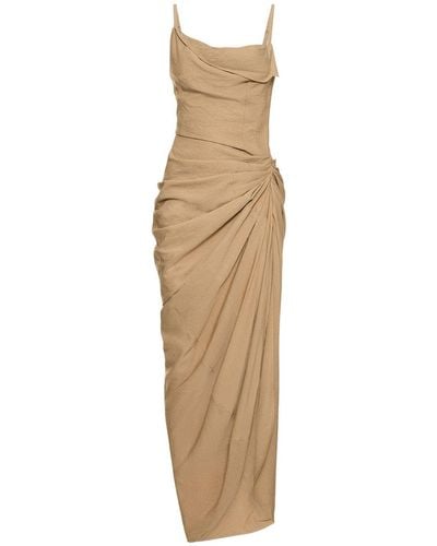 Jacquemus La Robe Saudade Longue Asymmetric Draped Dress - Brown