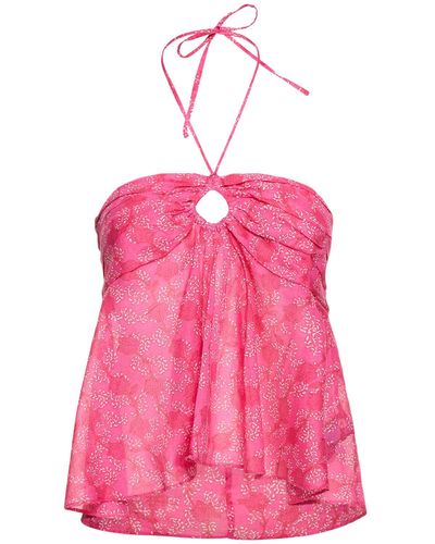 Isabel Marant Gabao Floral Print Cotton Top W/ Ruffles - Pink