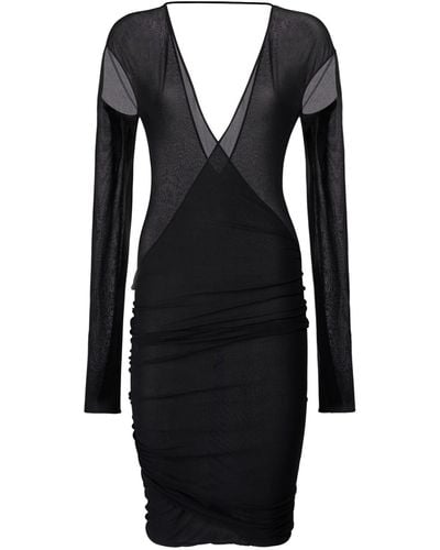 Saint Laurent Robe mi-longue en viscose ajourée - Noir