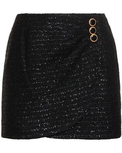 Alessandra Rich Sequined Tweed Draped Mini Skirt - Black