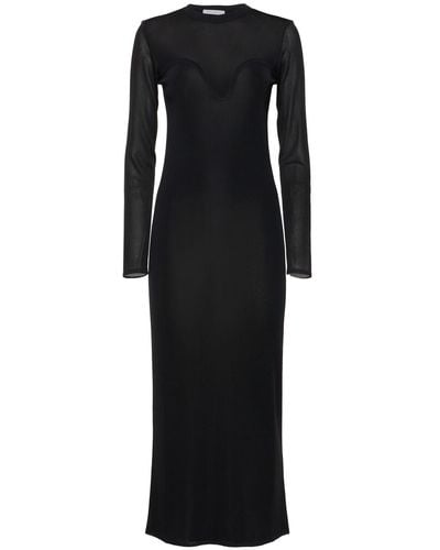 Nina Ricci Sheer Knit Long Sleeve Midi Dress - Black