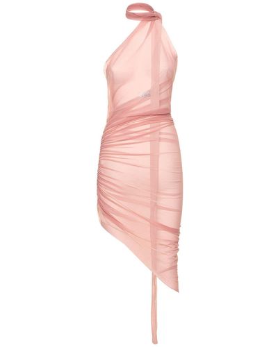 Ludovic de Saint Sernin Sheer Asymmetric Chiffon Mini Dress - Pink
