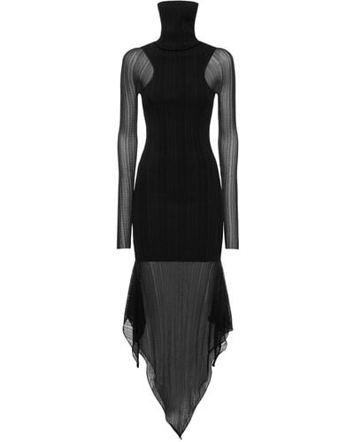 Mugler Plissé Rib Knit Turtleneck Midi Dress - Black