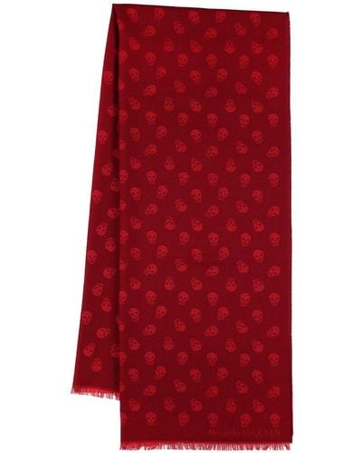 Alexander McQueen Foulard de lana y seda estampado - Rojo