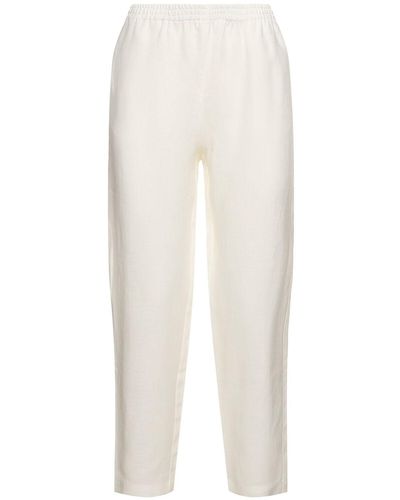Lido Linen Elastic Waist Trousers - White