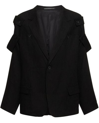 Yohji Yamamoto K-single Button Linen Blazer - Black