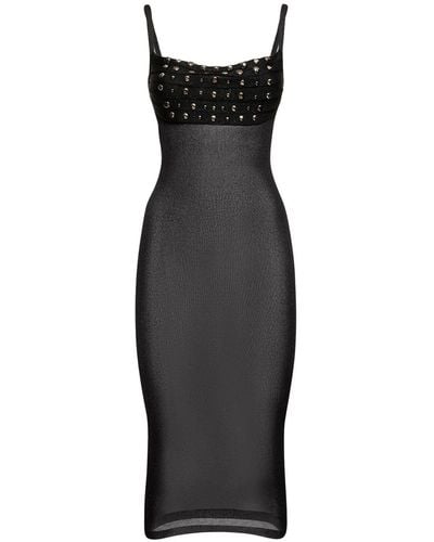 Alessandra Rich Lurex Knit Midi Dress W/ Crystals - Black