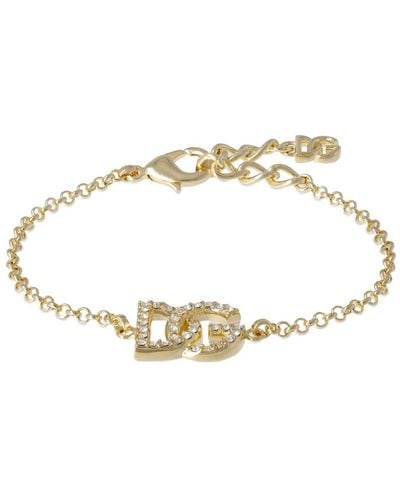 Dolce & Gabbana Kristallketten-armband Mit Dg Logo - Mettallic