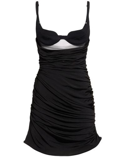 Mugler Ruffled Tulle & Jersey Mini Dress - Black