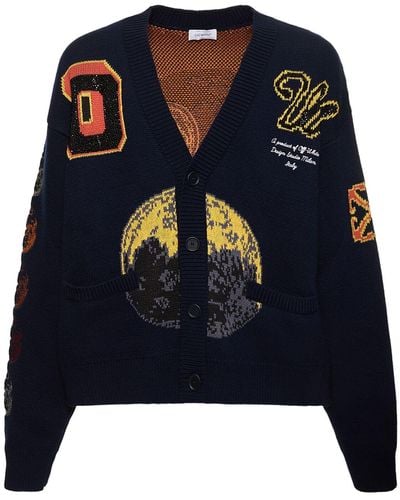 Off-White c/o Virgil Abloh Cryst Moon Phase Wool Blend Cardigan - Blue