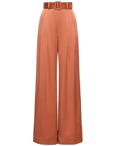 Zimmermann Silk Tuck Wide Pants - Orange