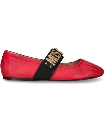 Moschino 10mm Leather Ballerina Flats - Red