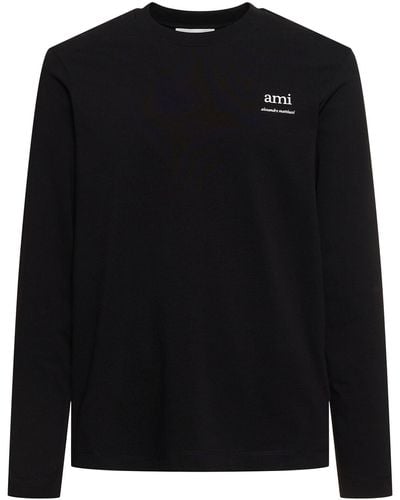 Ami Paris Logo Printed Boxy Cotton T-shirt - Black