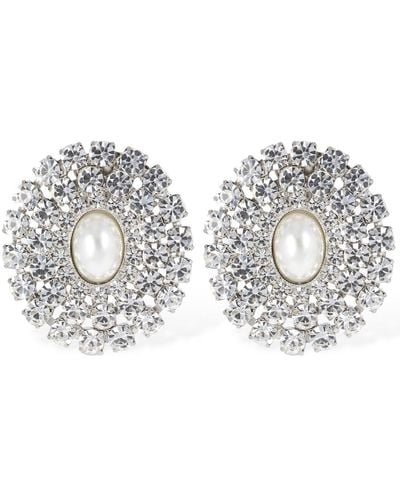 Alessandra Rich Oval Crystal Earrings W/ Pearl - White